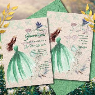Invitation Aquarelle Floral Vert Tons Quinceañera