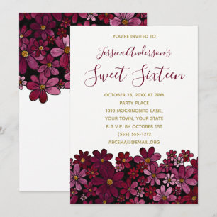 Invitation Aquarelle Floral Vin Or Sweet 16 Anniversaire