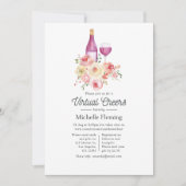 Invitation Aquarelle Floral Vin Toasting Virtual Douche (Devant)