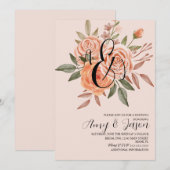 Invitation Aquarelle Floral Vintage Pêche Rose Mariage (Devant / Derrière)