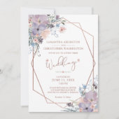 Invitation Aquarelle Floral violet Mariage géométrique (Devant)