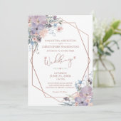 Invitation Aquarelle Floral violet Mariage géométrique (Debout devant)