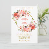 Invitation Aquarelle Floral Wreath Coral Mariage Or (Debout devant)