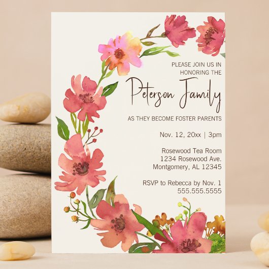 Invitation Aquarelle Floral Wreath Foster Baby/Douche pour en