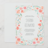 Invitation Aquarelle Floral Wreath Garden Fête des mariées (Devant / Derrière)