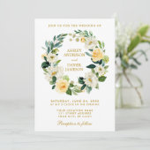 Invitation Aquarelle Floral Wreath Jaune Or Blanc Mariage (Debout devant)
