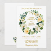 Invitation Aquarelle Floral Wreath Jaune Or Blanc Mariage (Devant / Derrière)