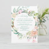 Invitation Aquarelle Floral Wreath Oh Baby Pastel Douche (Debout devant)