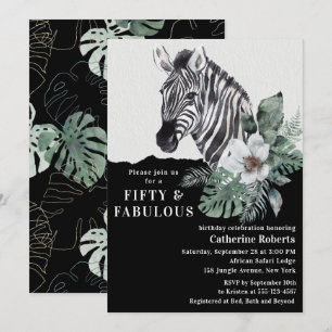 Invitation Aquarelle Floral Zebra Cinquante-cinquantième anni
