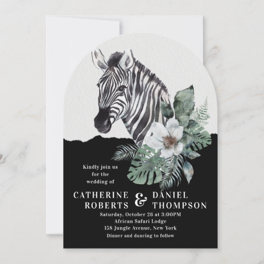 Invitation Aquarelle Floral Zebra Safari Mariage (Devant)