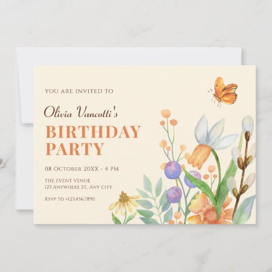 Invitation Aquarelle florale (Devant)