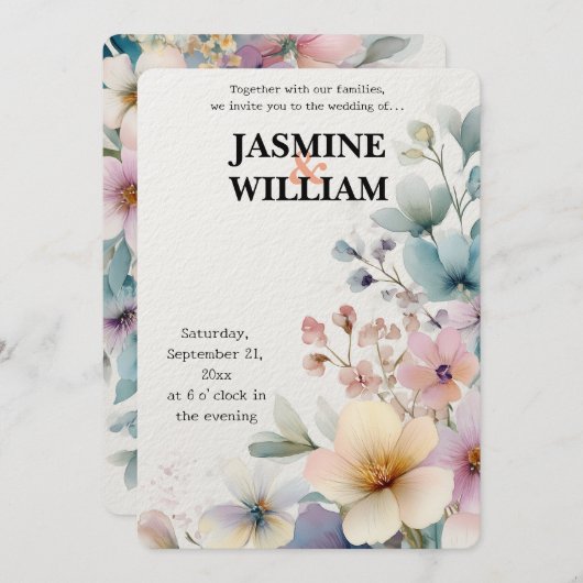 Invitation 🎨 Aquarelle Florale 💐 💍 (Devant / Derrière)