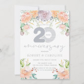Invitation Aquarelle florale 20e anniversaire de mariage (Devant)