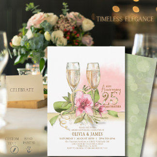 Invitation Aquarelle Florale 25e Anniversaire Élégant