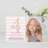 Invitation Aquarelle Florale 4 / Quatrième anniversaire avec  (Debout devant)