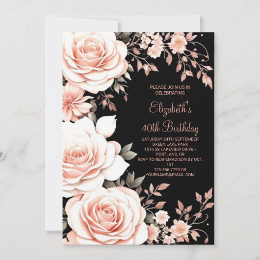 Invitation Aquarelle Florale Adulte 40e anniversaire (Devant)