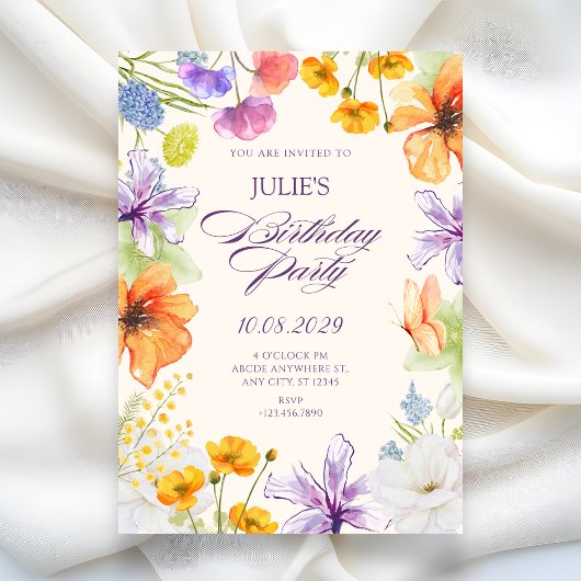 Invitation Aquarelle florale anniversaire