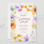 Invitation Aquarelle florale anniversaire (Devant)