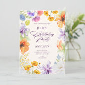 Invitation Aquarelle florale anniversaire (Debout devant)
