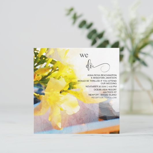 Invitation *~* Aquarelle Florale AR15 QR RSVP MARIAGE jaune  (Debout devant)