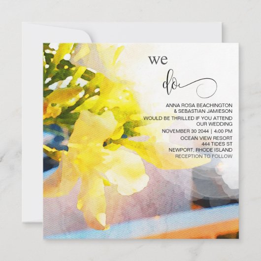 Invitation *~* Aquarelle Florale AR15 QR RSVP MARIAGE jaune  (Devant)