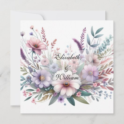 Invitation Aquarelle florale aux couleurs pastel douces (Devant)