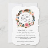 Invitation Aquarelle florale avec plumes | Fête des mariées (Devant)