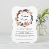 Invitation Aquarelle florale avec plumes | Fête des mariées (Debout devant)