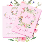 Invitation Aquarelle florale Baby shower Monogramme rose
