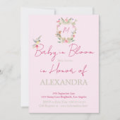 Invitation Aquarelle florale Baby shower Monogramme rose (Devant)
