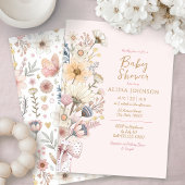 Invitation Aquarelle florale Baby shower rose