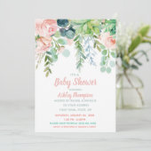 Invitation Aquarelle florale Baby shower rose pâle (Debout devant)