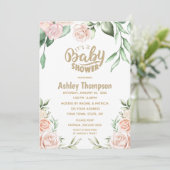 Invitation Aquarelle florale Baby shower rose pâle (Debout devant)