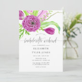 Invitation Aquarelle Florale Bachelorette Week-end Itinéraire (Debout devant)