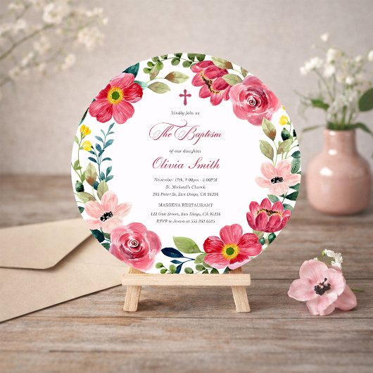 Invitation Aquarelle Florale Baptême