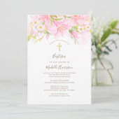 Invitation Aquarelle florale Baptême fille rose pâle (Debout devant)