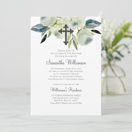 Invitation Aquarelle Florale Baptisée (Debout devant)