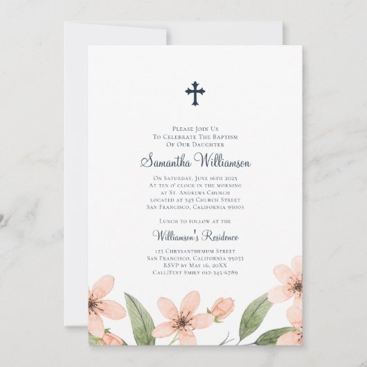 Invitation Aquarelle Florale Baptisée (Devant)