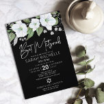 Invitation Aquarelle florale bat mitzvah noir<br><div class="desc">Soyez fier, réjouissez-vous et présentez ce jalon de votre Bat mitzvah préféré avec cette invitation sophistiquée et personnalisée ! Une aquarelle florale chic, étonnante, blanche et fausse parties scintillant argentée, avec typographie de scénario de feuille d'argent et blanc sans serif type chevauche un arrière - plan noir dramatique. D'autres fleurs...</div>