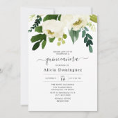 Invitation Aquarelle Florale Blanche & Verdure Quinceañera (Devant)