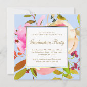 Invitation Aquarelle florale bleu avec les points Graduation (Devant)