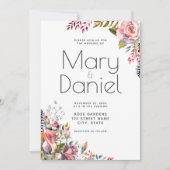 Invitation Aquarelle florale Bleu Bordure élégante Mariage (Devant)