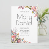 Invitation Aquarelle florale Bleu Bordure élégante Mariage (Debout devant)