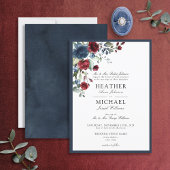 Invitation Aquarelle florale bleu Bourgogne classique