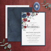 Invitation Aquarelle florale bleu Bourgogne marine Script
