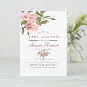 Invitation Aquarelle florale Bleu et Baby shower Bourgogne (Debout devant)