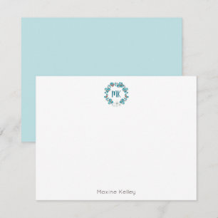 Invitation Aquarelle Florale bleu moderne Monogramme de couro