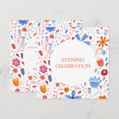 Invitation Aquarelle florale Bleu orange (Devant / Derrière)