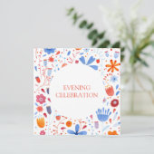 Invitation Aquarelle florale Bleu orange (Debout devant)