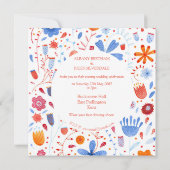 Invitation Aquarelle florale Bleu orange (Dos)